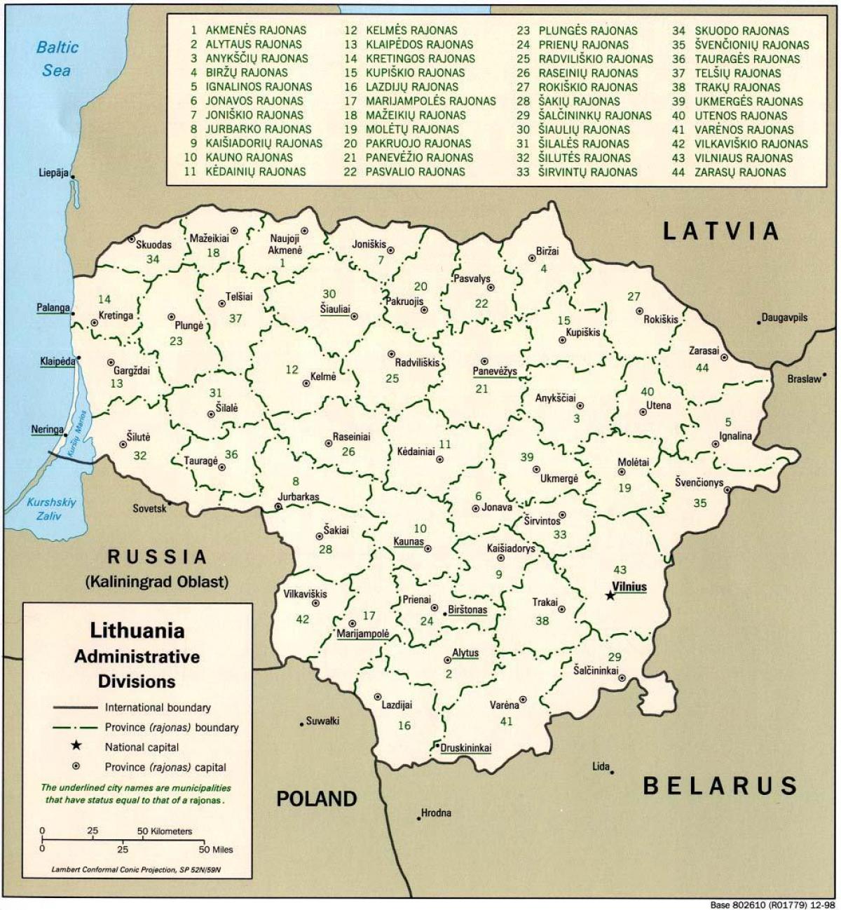 Memorijska kartica Litve s gradovima